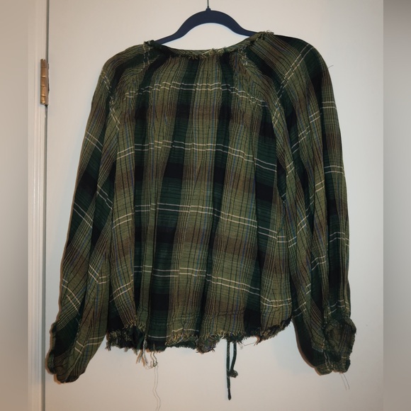 We The Free Green Plaid Peasant Blouse - Picture 2 of 2
